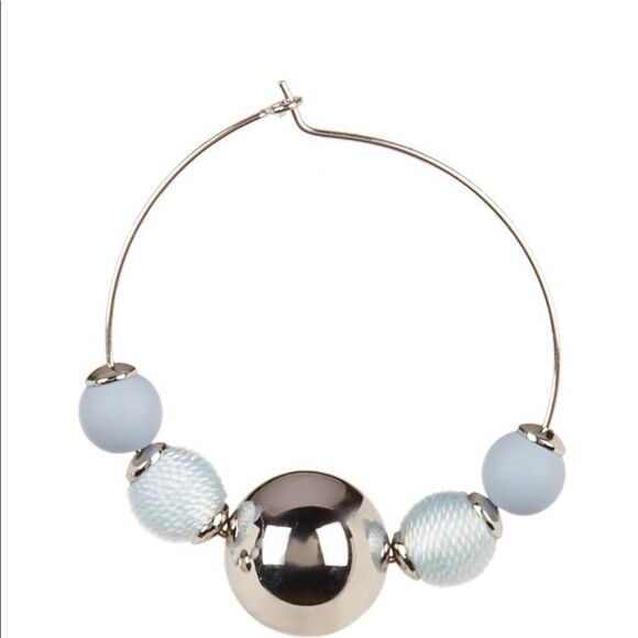 Rebecca Minkoff Threaded Beaded Hoop‎ Earrings Ball Hoops Silver Blue Statement - Picture 1 of 5